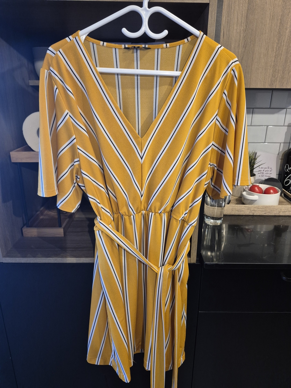 George Yellow Striped V-Neck Mini Dress